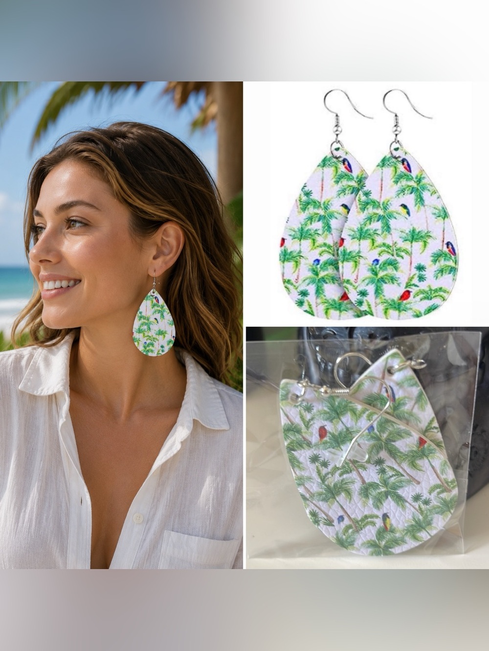 3/$15 Tropical Birds Faux Leather Vegan Leather Earrings Spring Summer Earrings